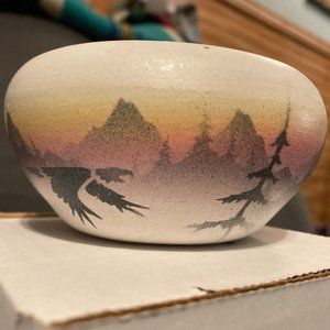 Hand Made Hand Painted Ceramic Navajo Vase Bowl Mountain Scene-M. RedHorse-VGUC